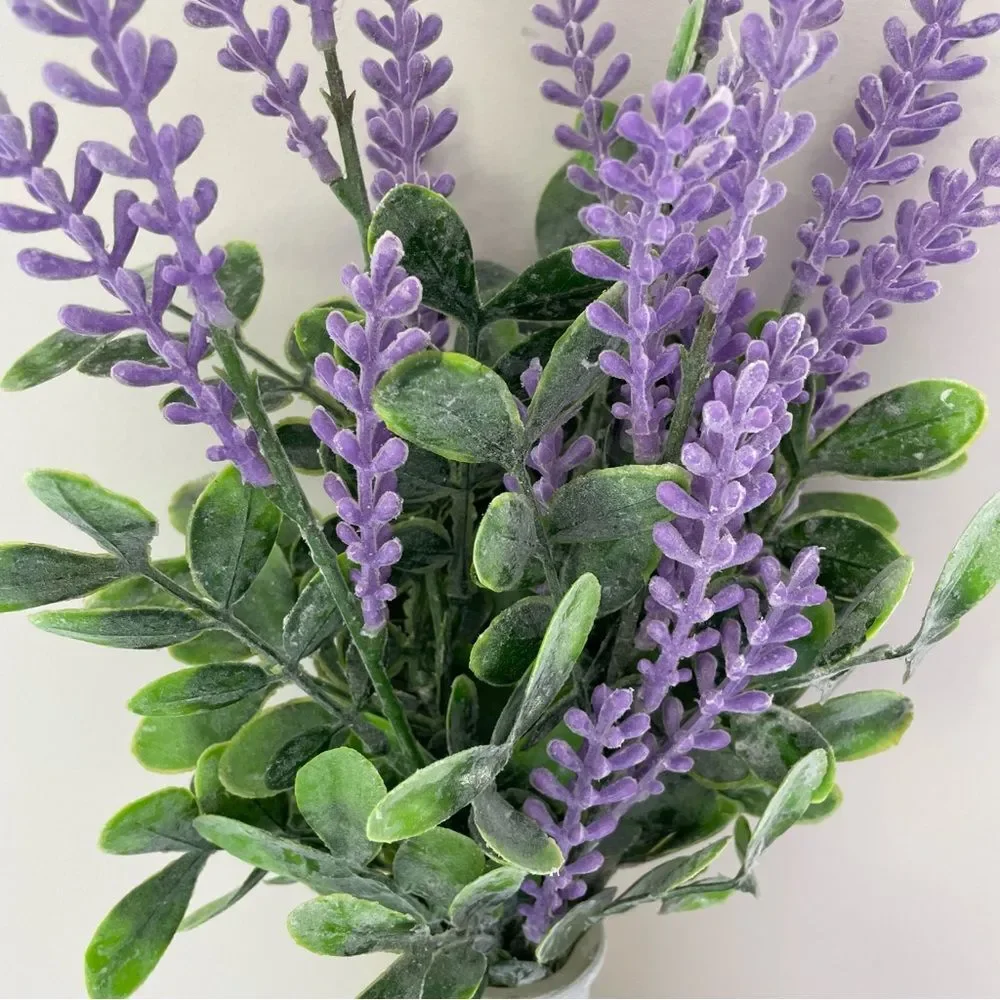 Handmade Artificial Lavender Arrangement in Milk Glass Vase